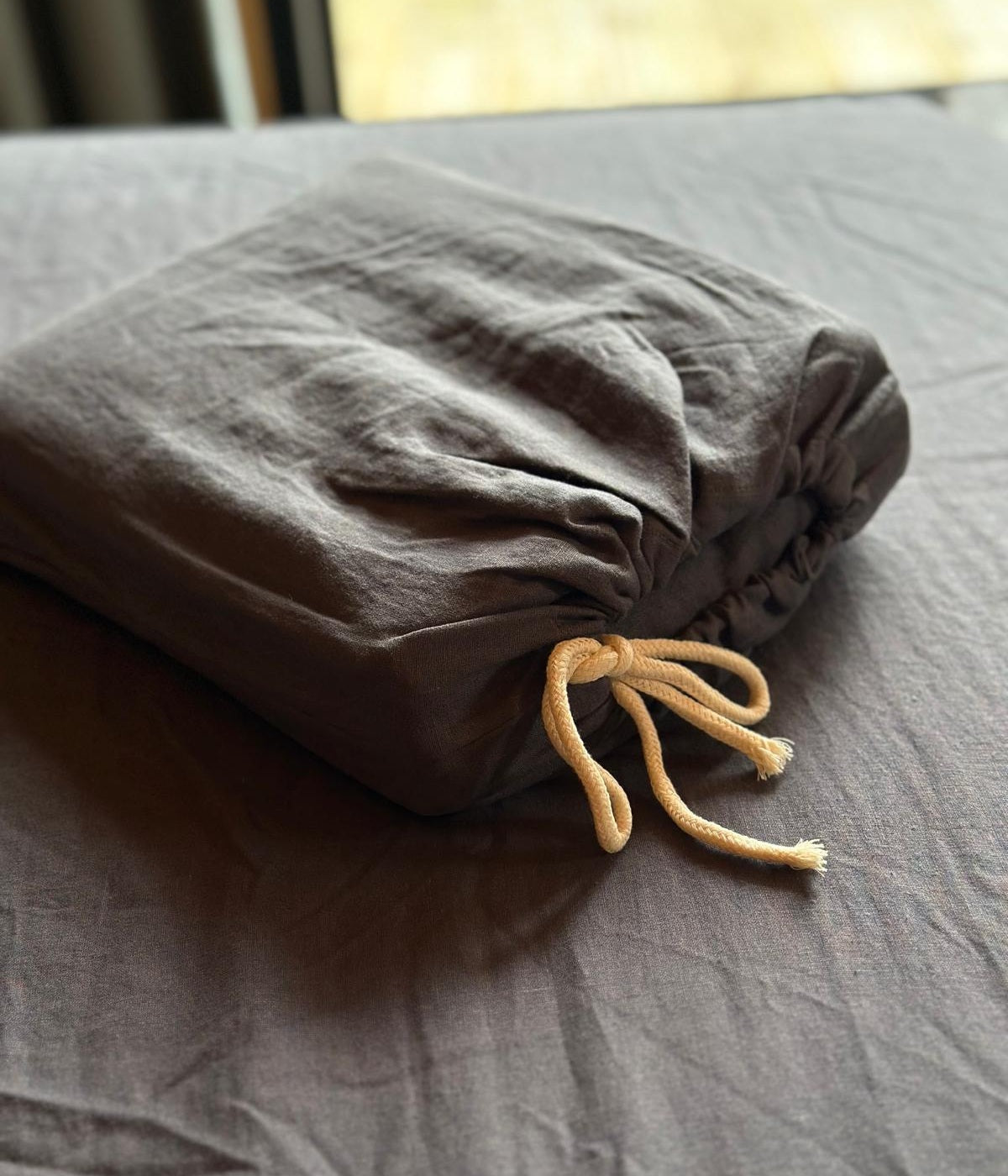 Natural Linen Fitted Sheet - dark gray