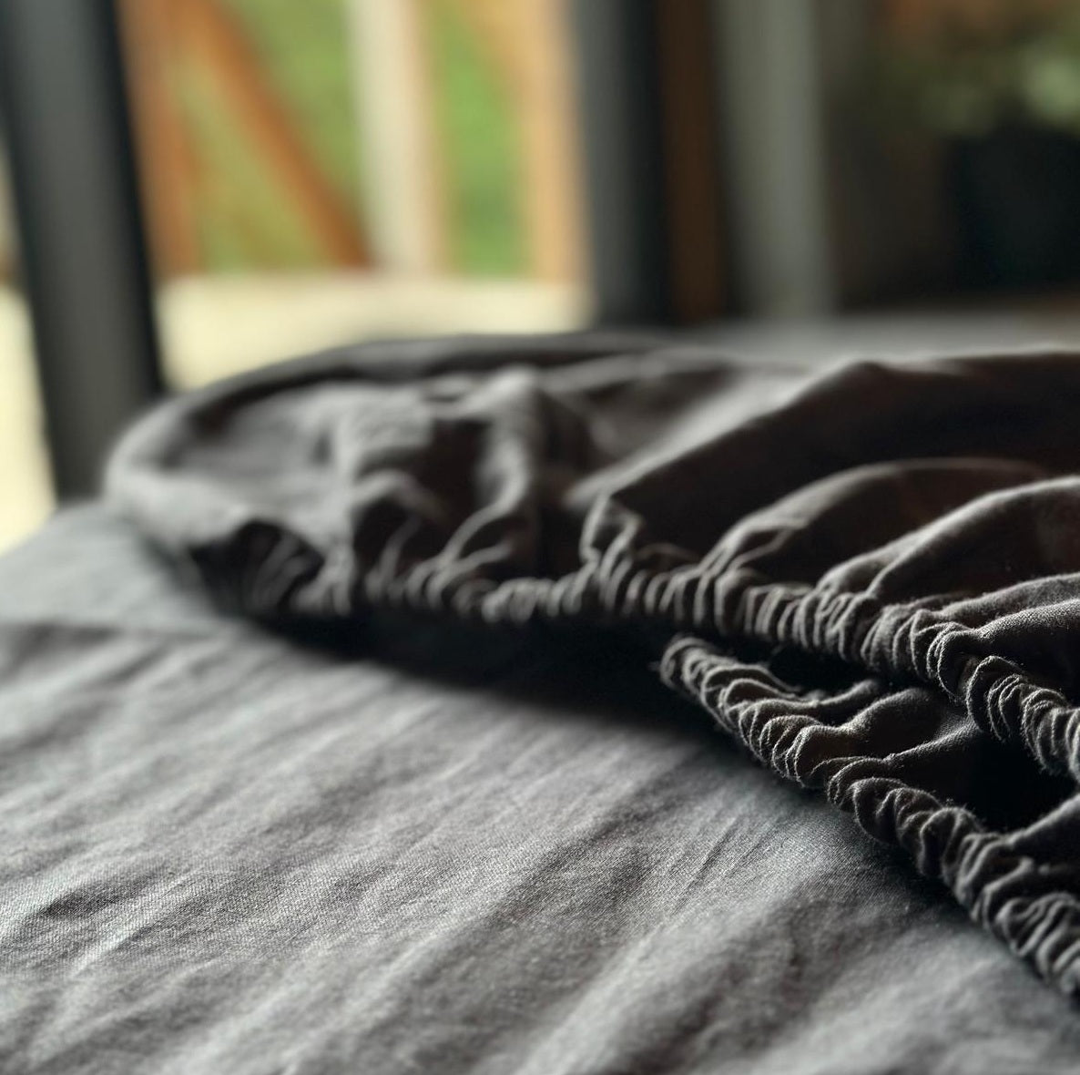 Natural Linen Fitted Sheet - dark gray