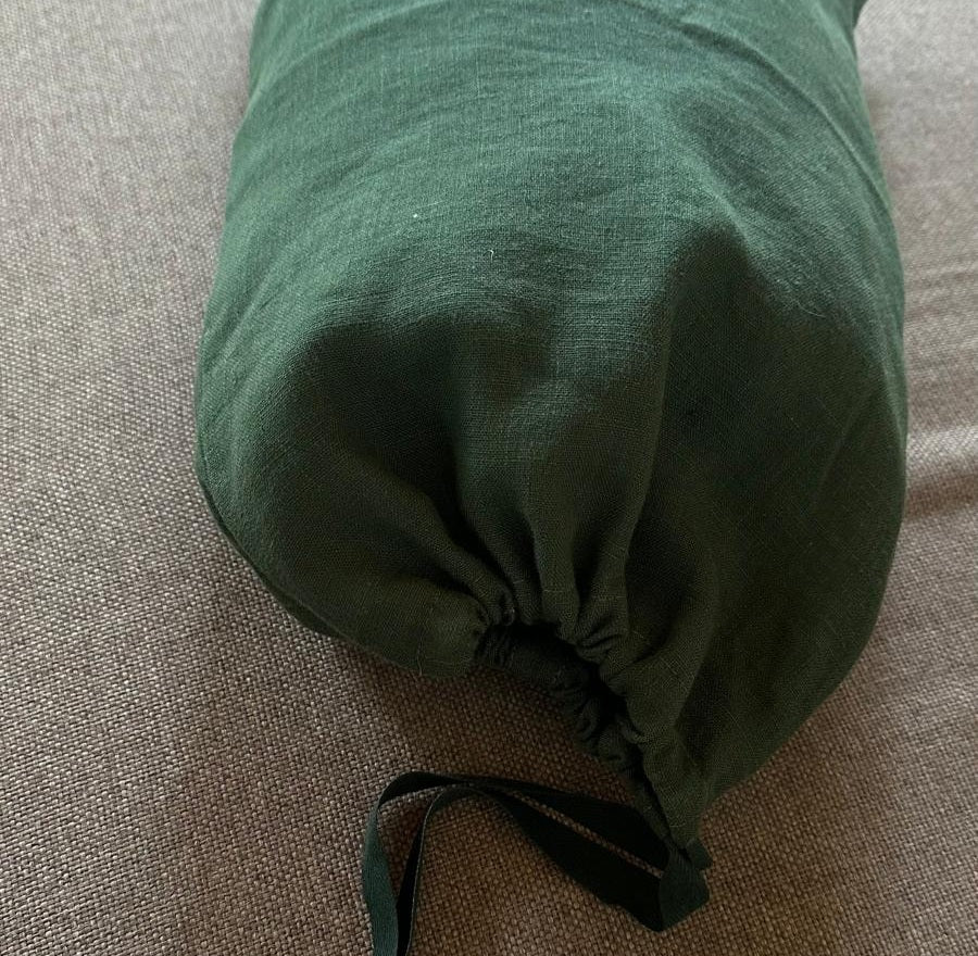 Natural Linen Fitted Sheet - forest green