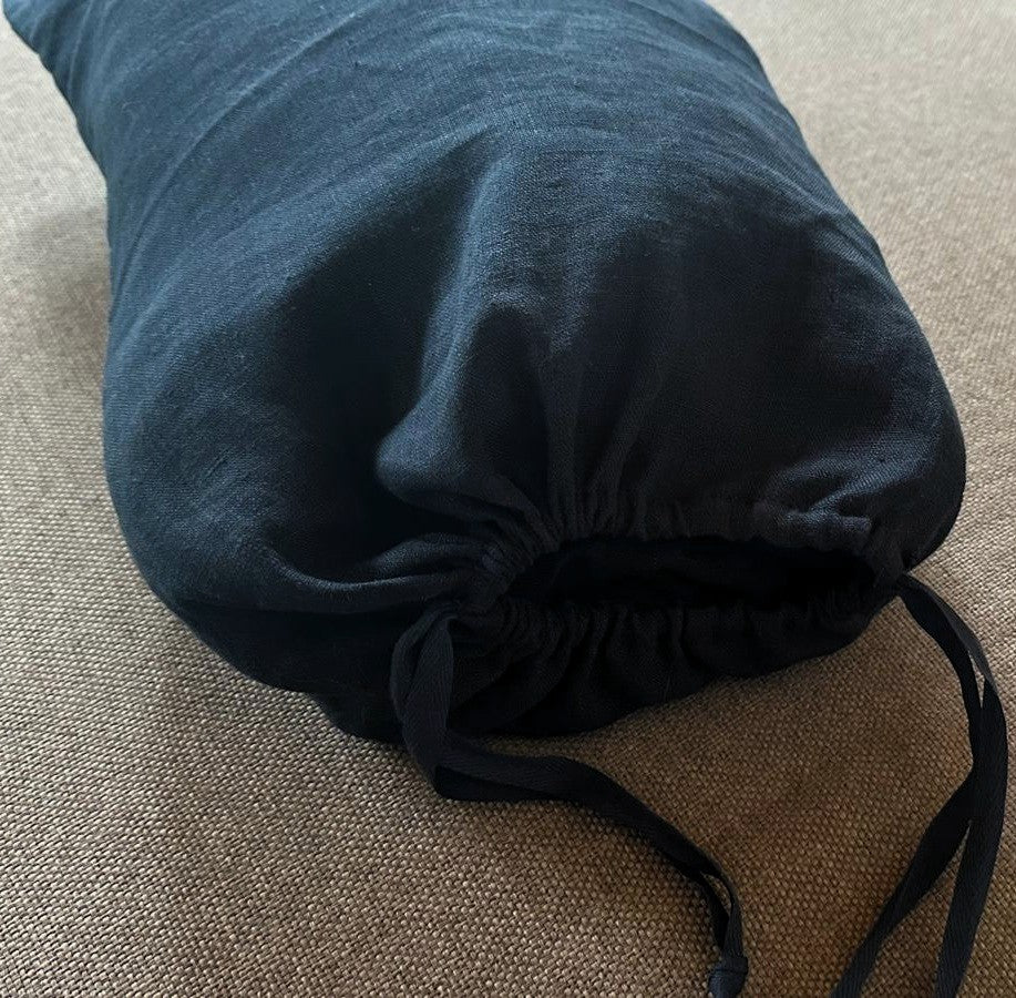 Natural Linen Fitted Sheet - navy