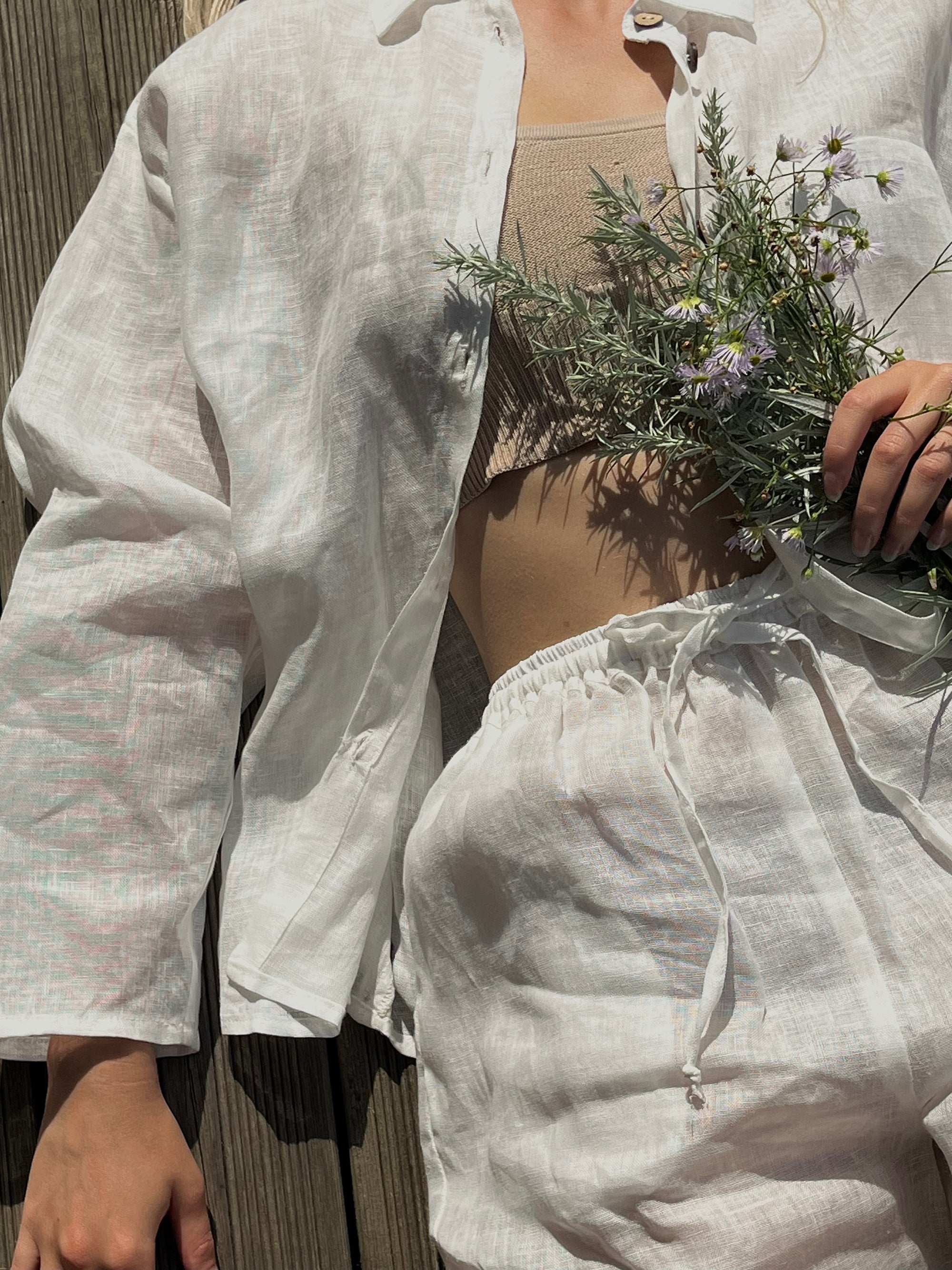 Linen Loungewear, Long Edition - white