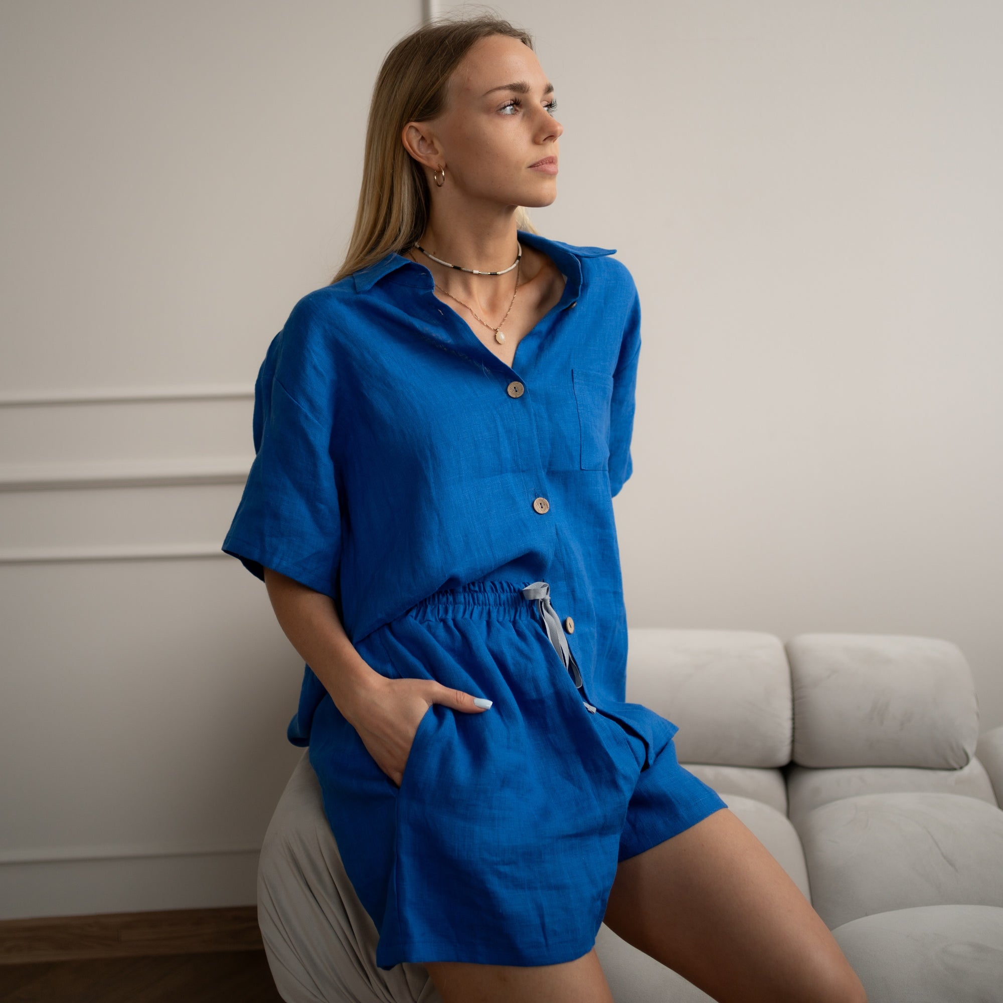 Linen Loungewear – bright blue
