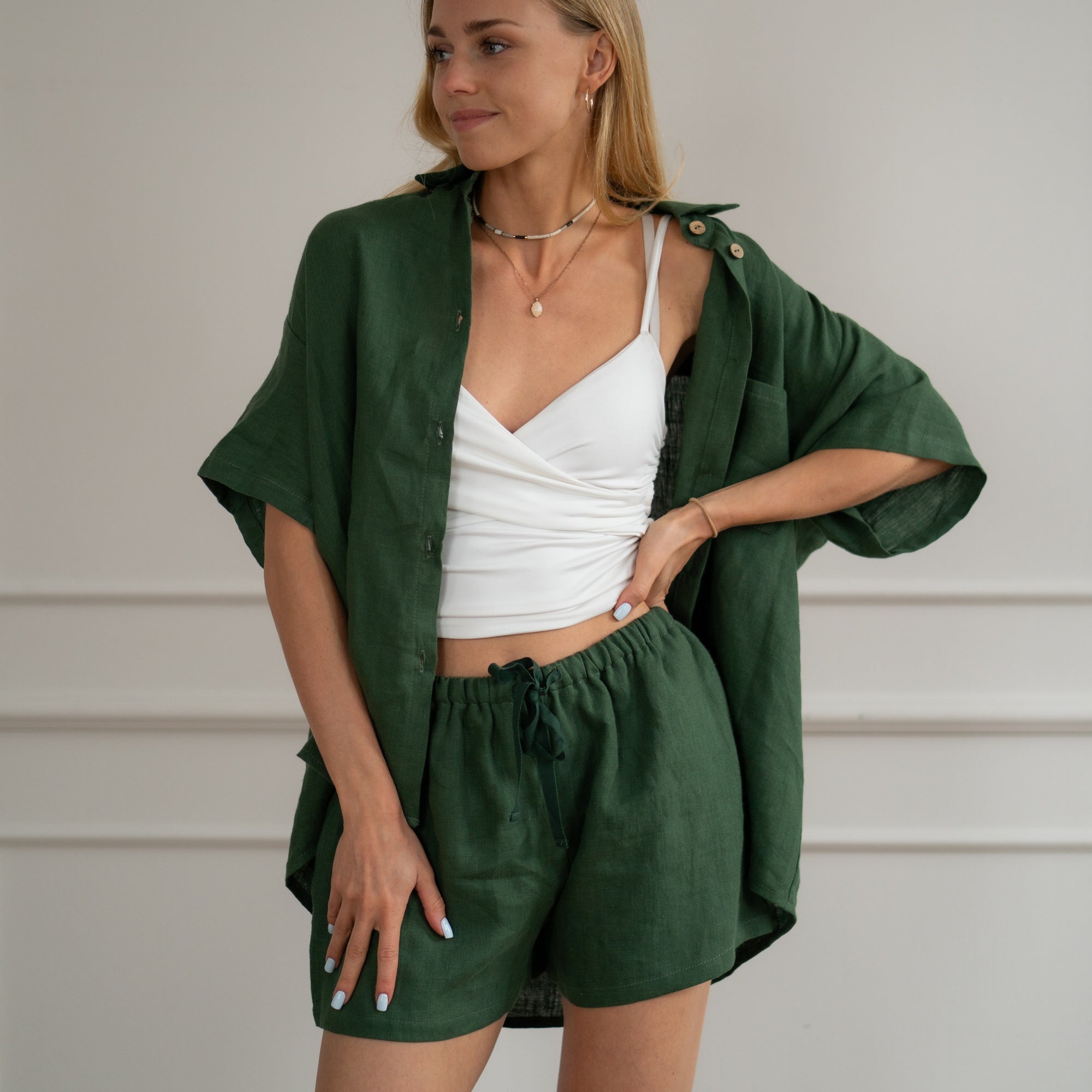 Linen Loungewear – forest green