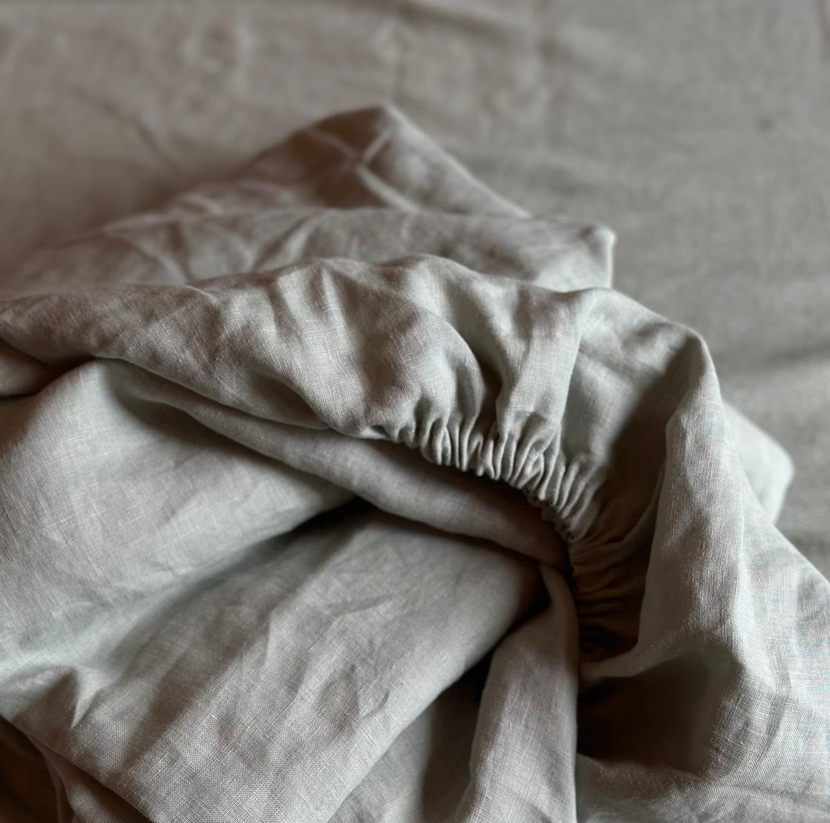 Natural Linen Fitted Sheet - light gray