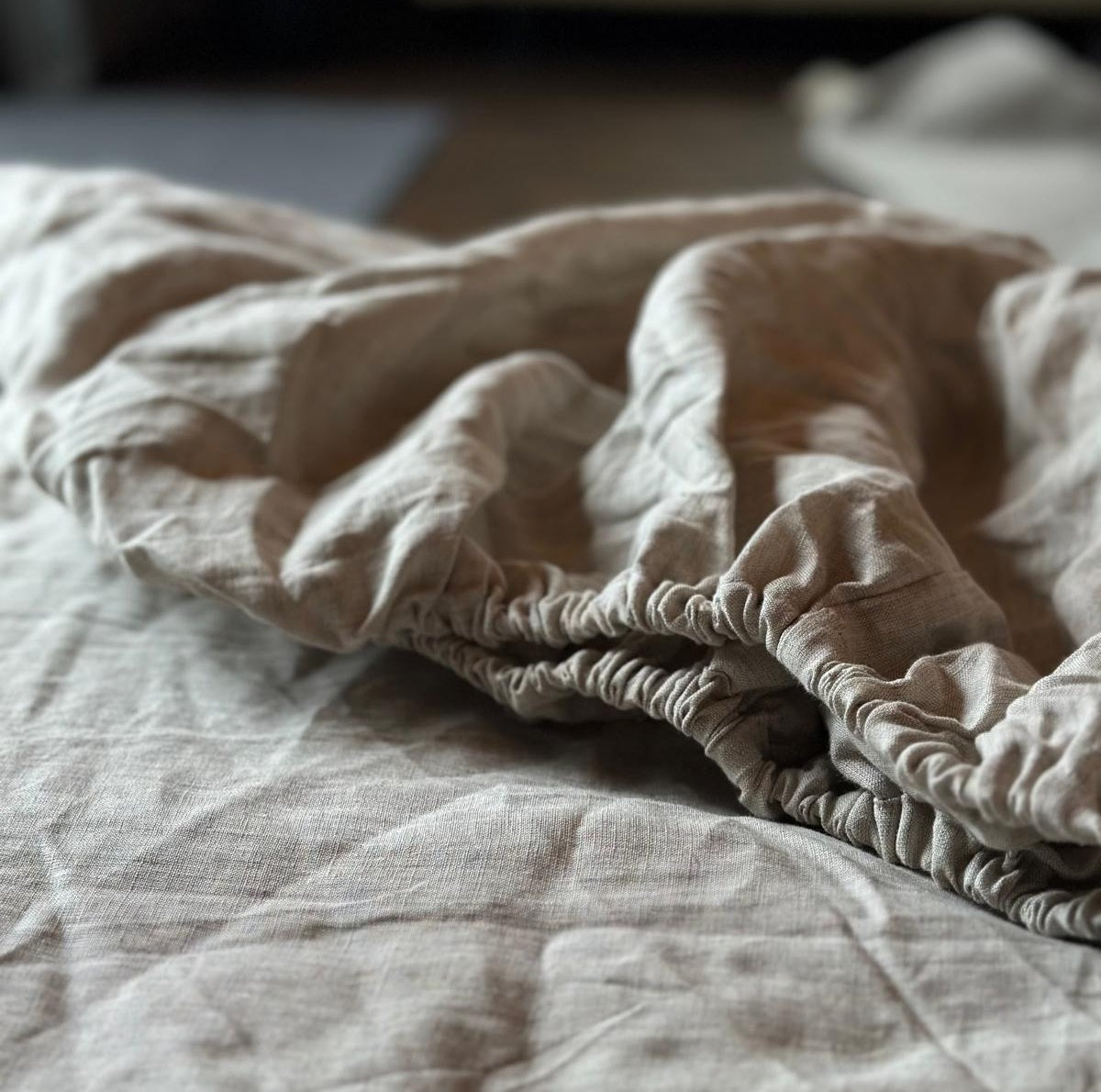 Natural Linen Fitted Sheet - light gray