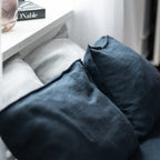 Natural linen bedding set - navy blue