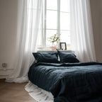 Natural linen bedding set - navy blue