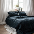 Natural linen bedding set - navy blue