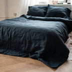 Natural linen bedding set - navy blue