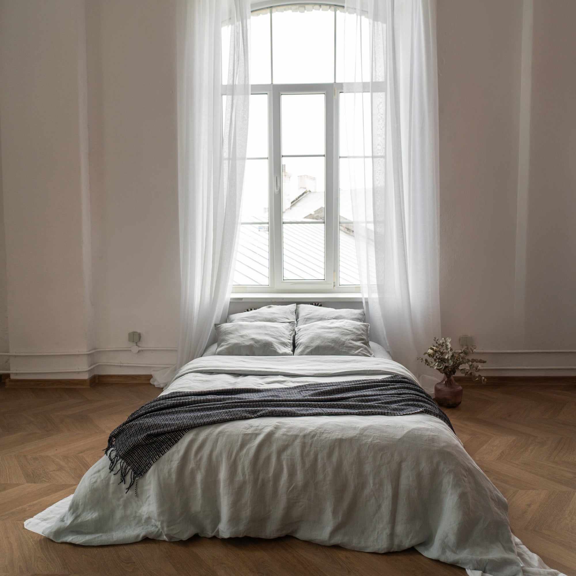 Natural linen bedding set - light gray