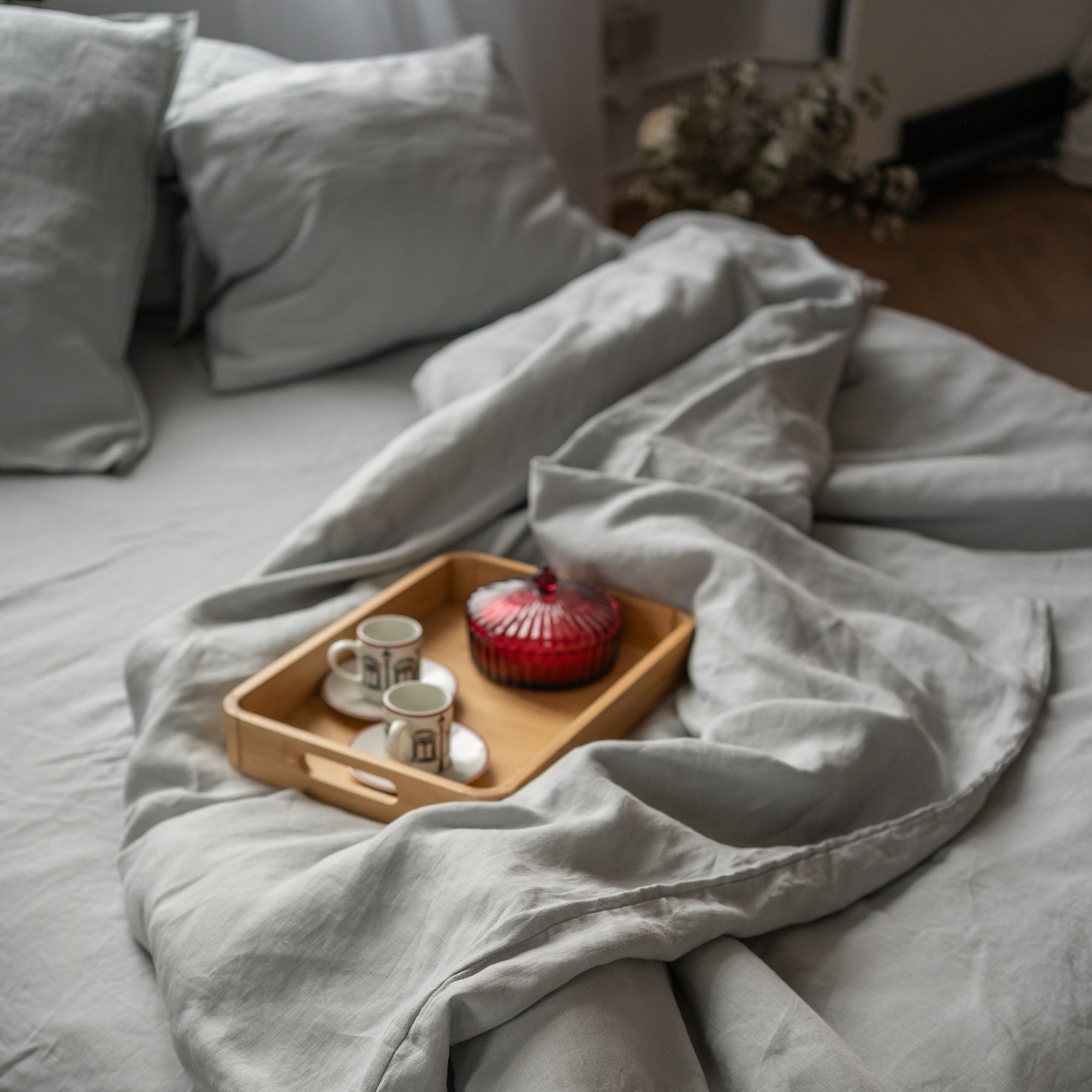 Natural linen bedding set - light gray