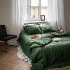 Natural linen bedding set - forest green