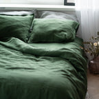 Natural linen bedding set - forest green