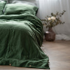 Natural linen bedding set - forest green