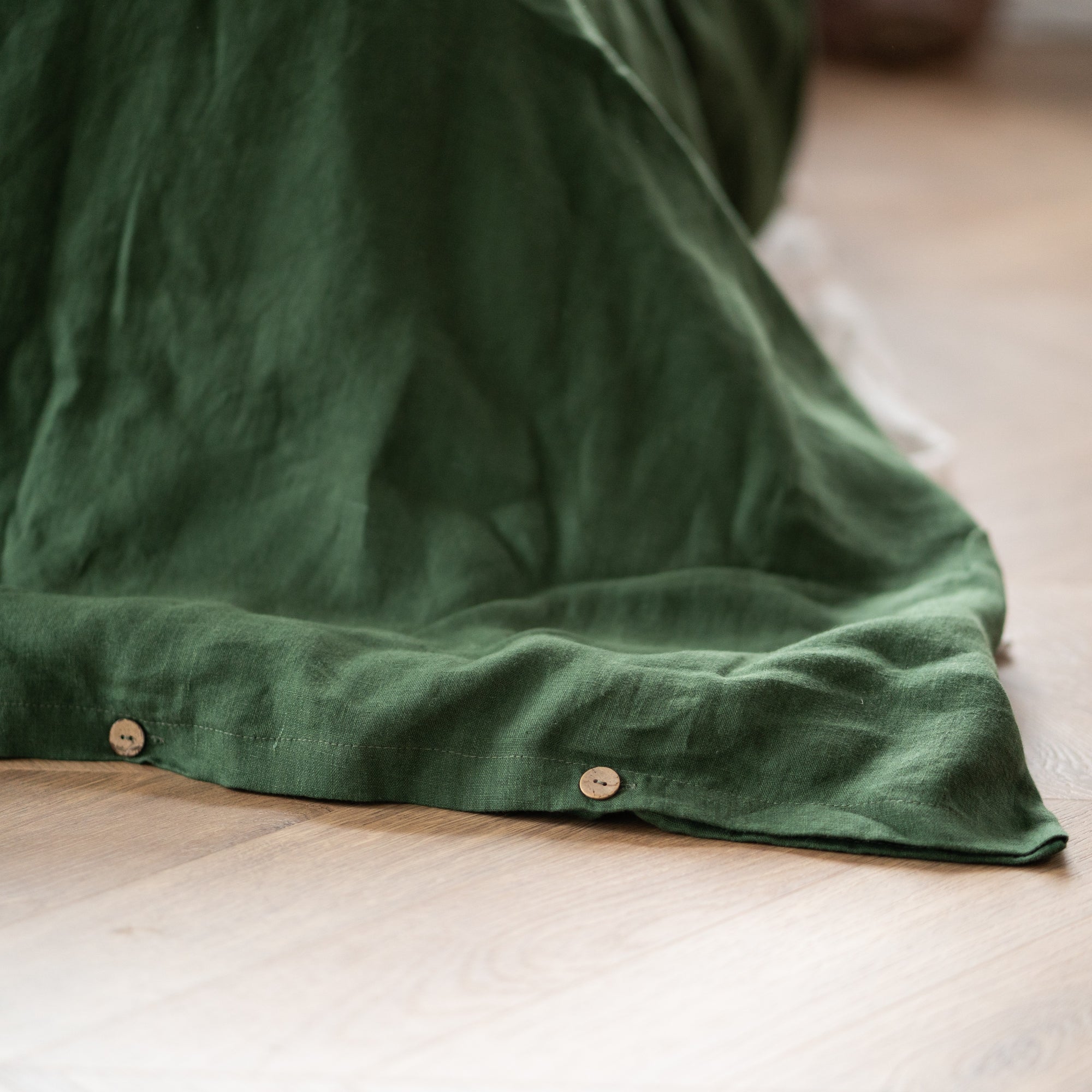 Natural linen bedding set - forest green