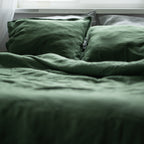 Natural linen bedding set - forest green