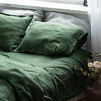 Natural linen bedding set - forest green
