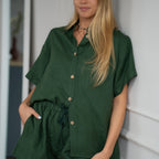 Linen Loungewear – forest green - Harmonia Linens