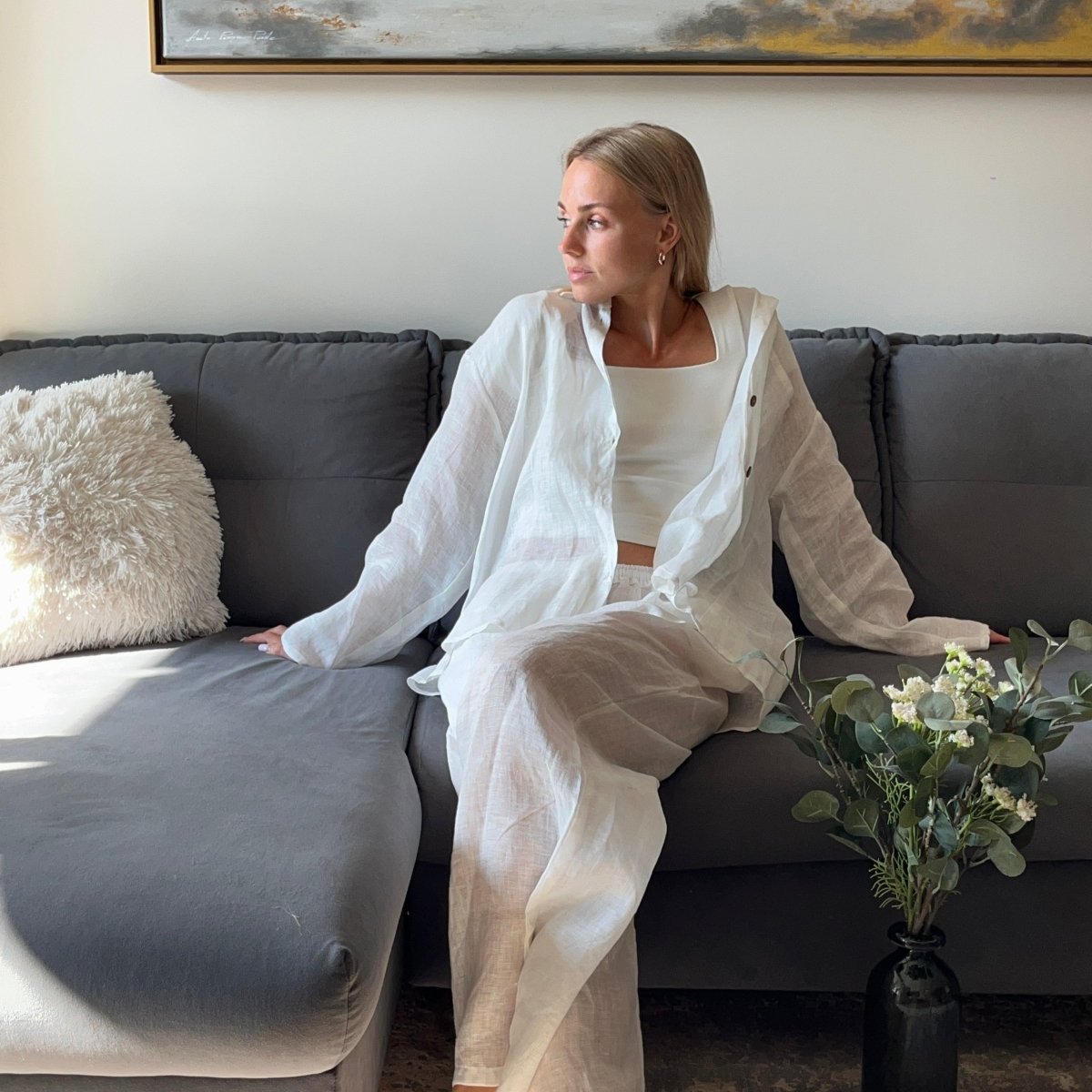 Linen Loungewear, Long Edition - white - Harmonia Linens