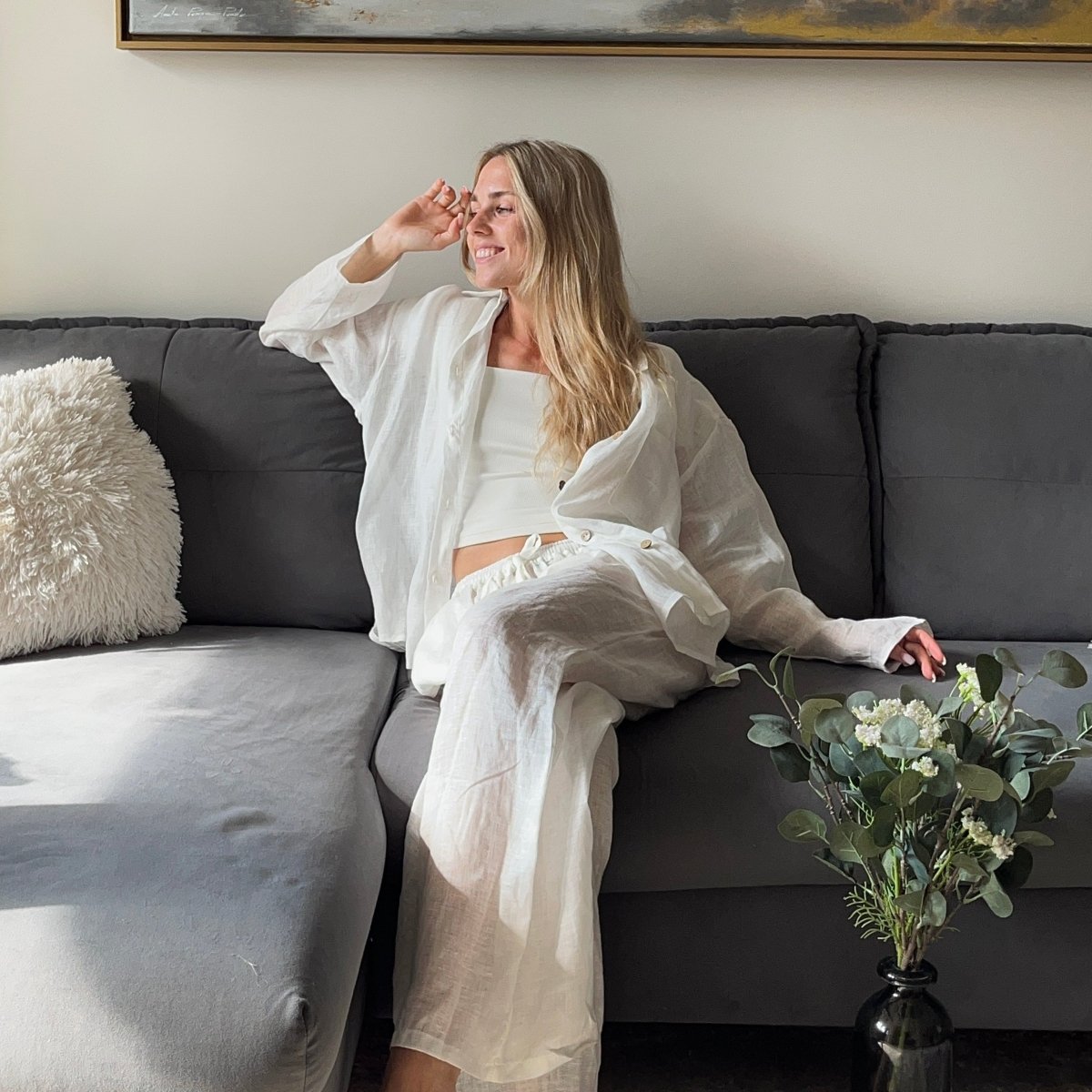 Linen Loungewear, Long Edition - white - Harmonia Linens