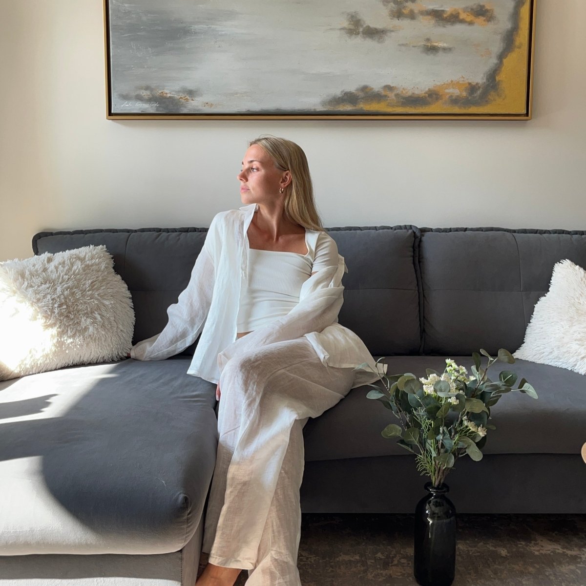 Linen Loungewear, Long Edition - white - Harmonia Linens