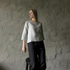 Long Sleeve Linen Shirt - Light Gray - Harmonia Linens