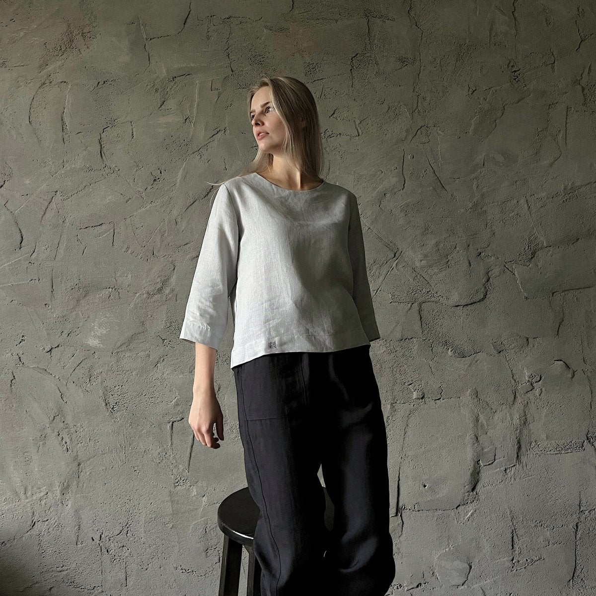Long Sleeve Linen Shirt - Light Gray - Harmonia Linens
