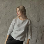 Long Sleeve Linen Shirt - Light Gray - Harmonia Linens