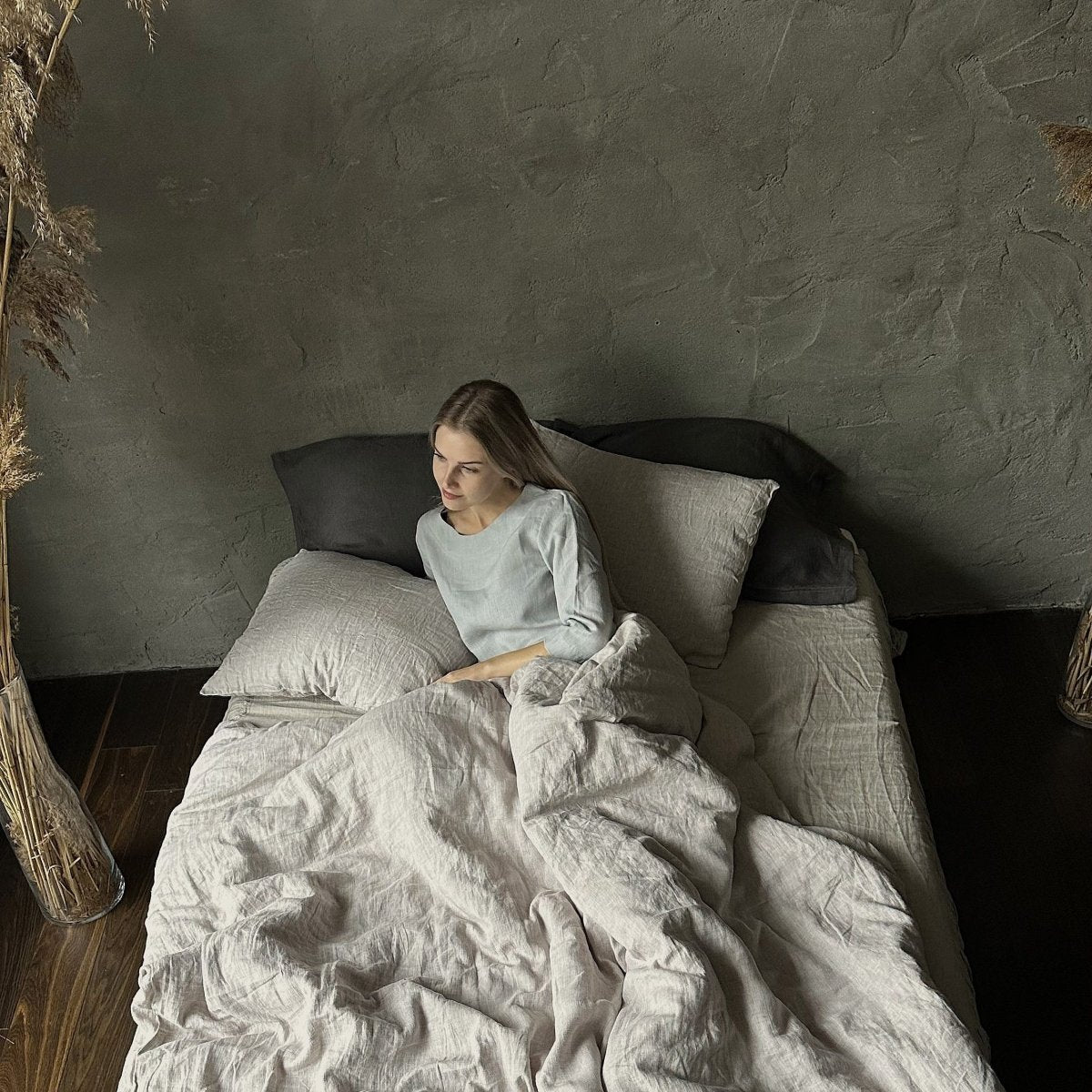 Long Sleeve Linen Shirt - Light Gray - Harmonia Linens