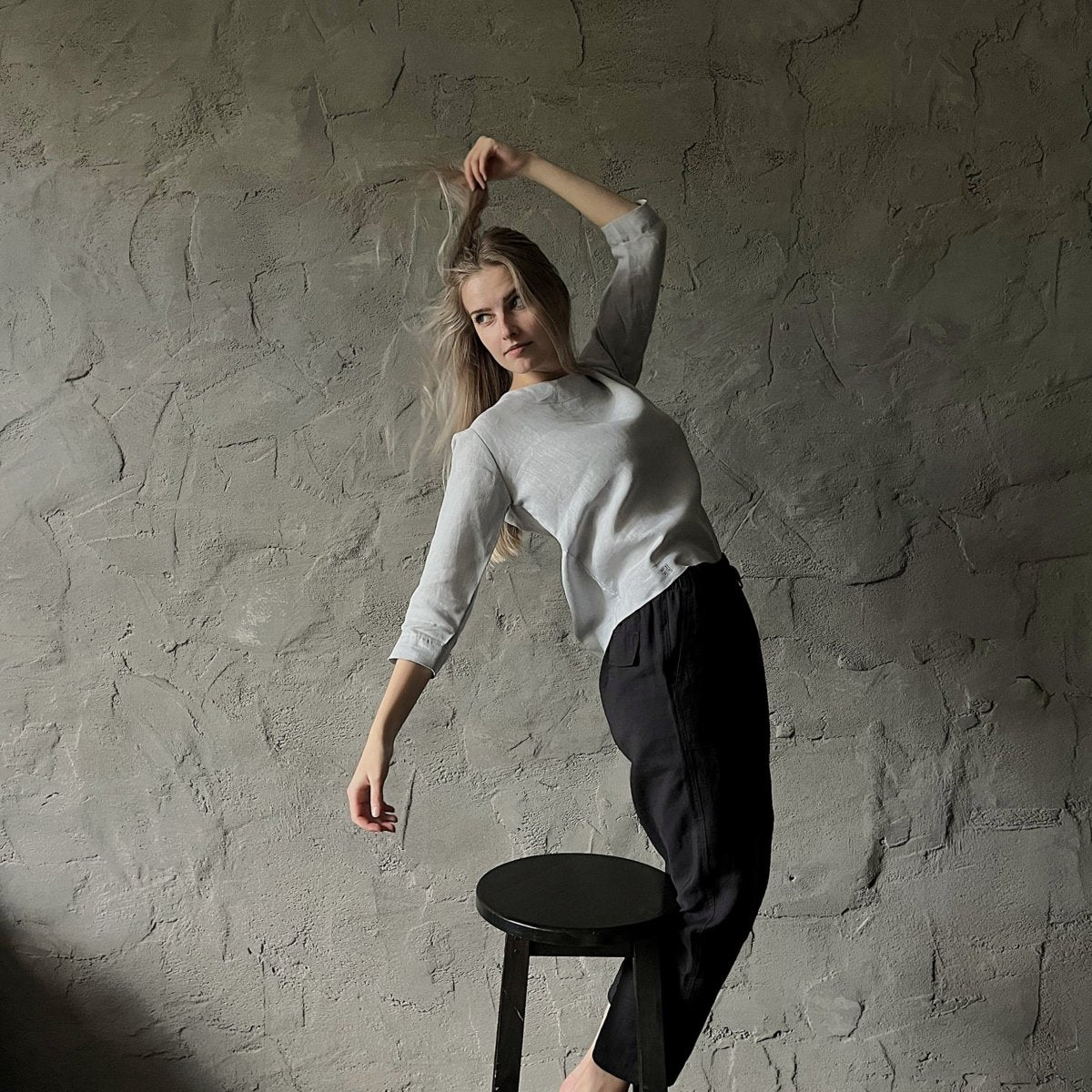 Long Sleeve Linen Shirt - Light Gray - Harmonia Linens