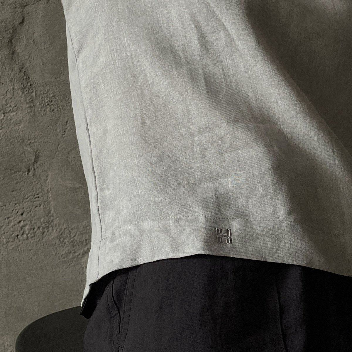 Long Sleeve Linen Shirt - Light Gray - Harmonia Linens