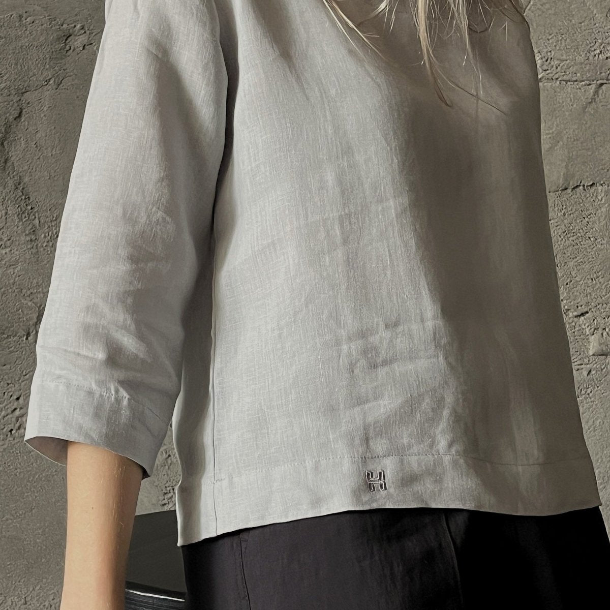 Long Sleeve Linen Shirt - Light Gray - Harmonia Linens