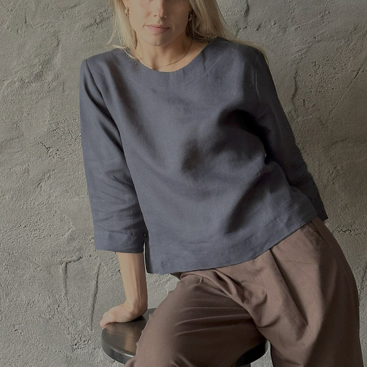 Long Sleeve Linen Shirt - Midnight Blue - Harmonia Linens