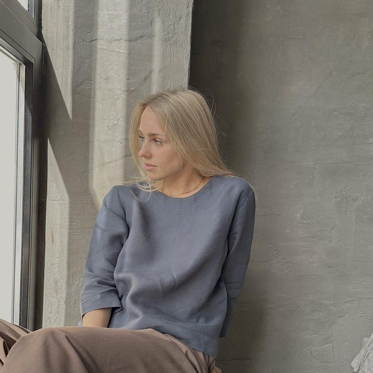 Long Sleeve Linen Shirt - Midnight Blue - Harmonia Linens