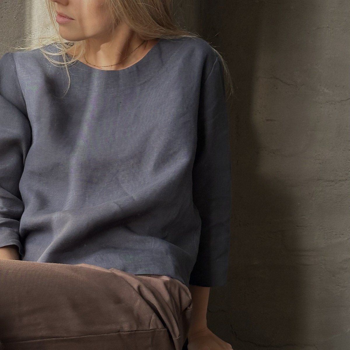 Long Sleeve Linen Shirt - Midnight Blue - Harmonia Linens