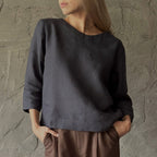 Long Sleeve Linen Shirt - Midnight Blue - Harmonia Linens