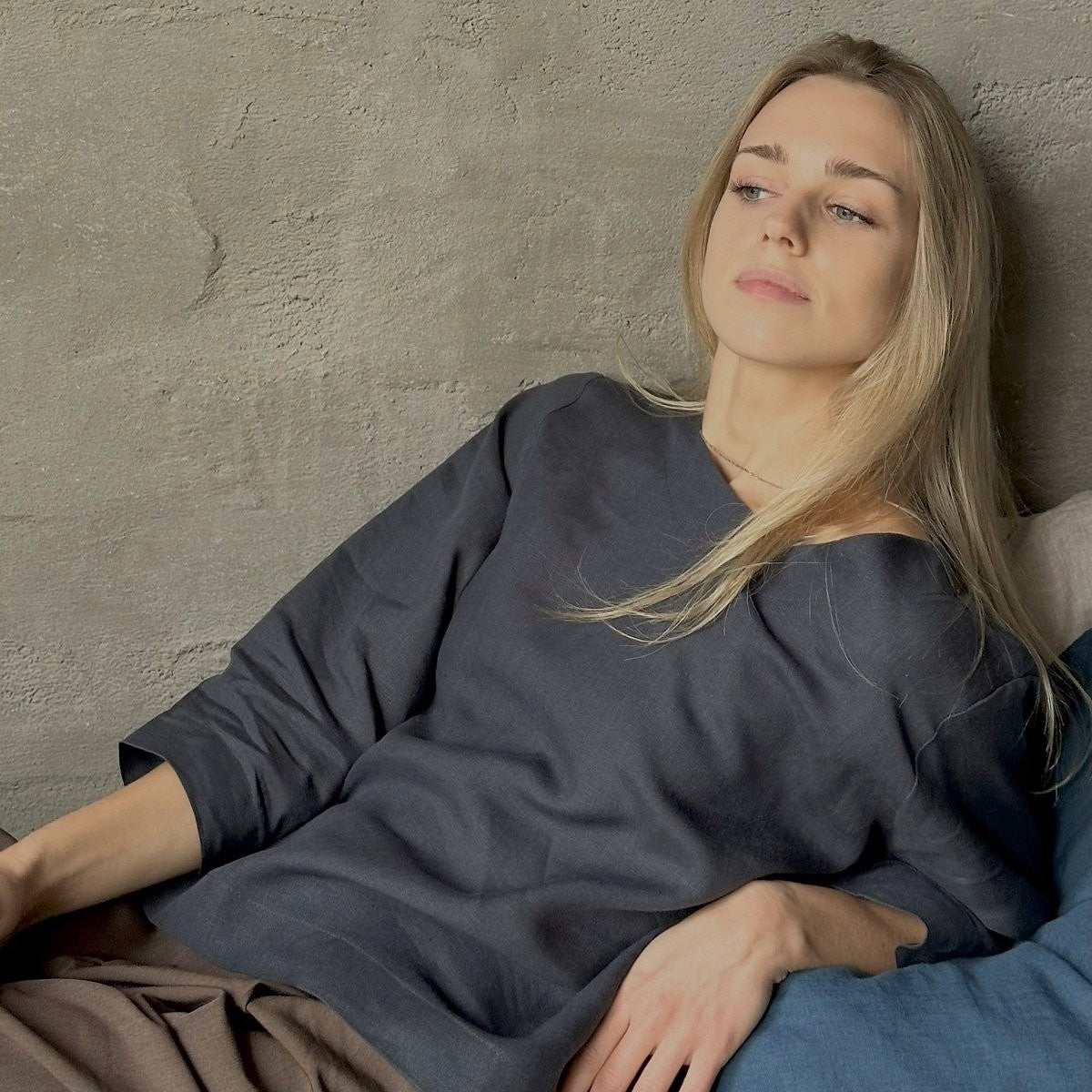 Long Sleeve Linen Shirt - Midnight Blue - Harmonia Linens