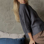 Long Sleeve Linen Shirt - Midnight Blue - Harmonia Linens