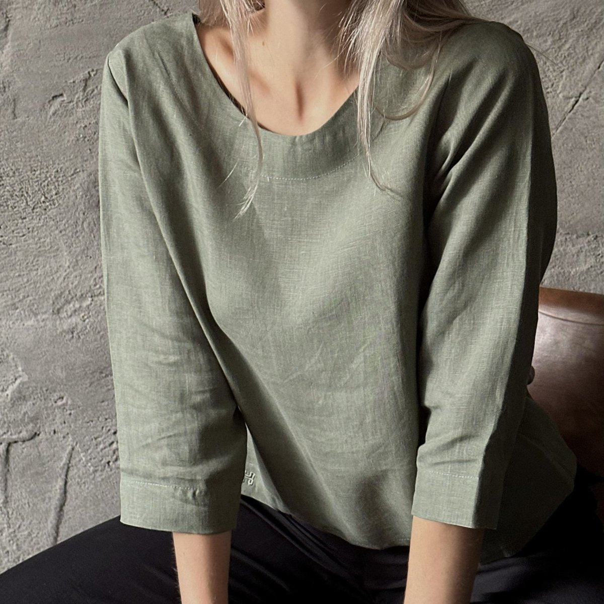 Long Sleeve Linen Shirt - Moss Green - Harmonia Linens