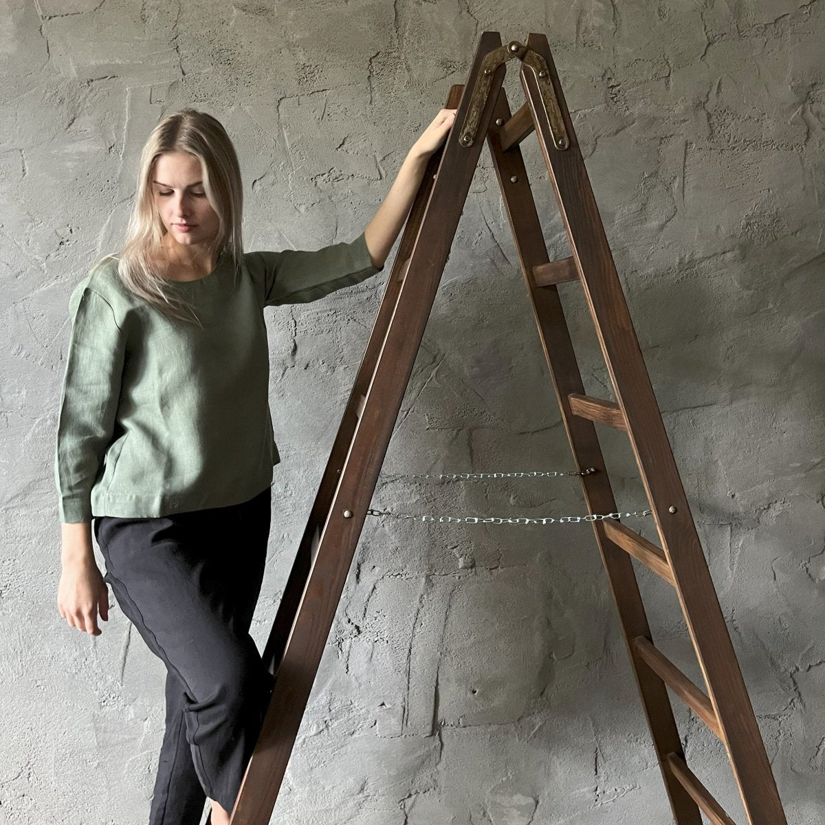 Long Sleeve Linen Shirt - Moss Green - Harmonia Linens