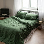 Natural linen bedding set - forest green - Harmonia Linens