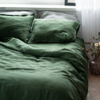 Natural linen bedding set - forest green - Harmonia Linens