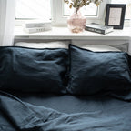 Natural linen bedding set - navy blue - Harmonia Linens