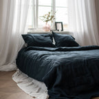 Natural linen bedding set - navy blue - Harmonia Linens