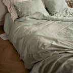 Natural linen bedding set - sage - Harmonia Linens