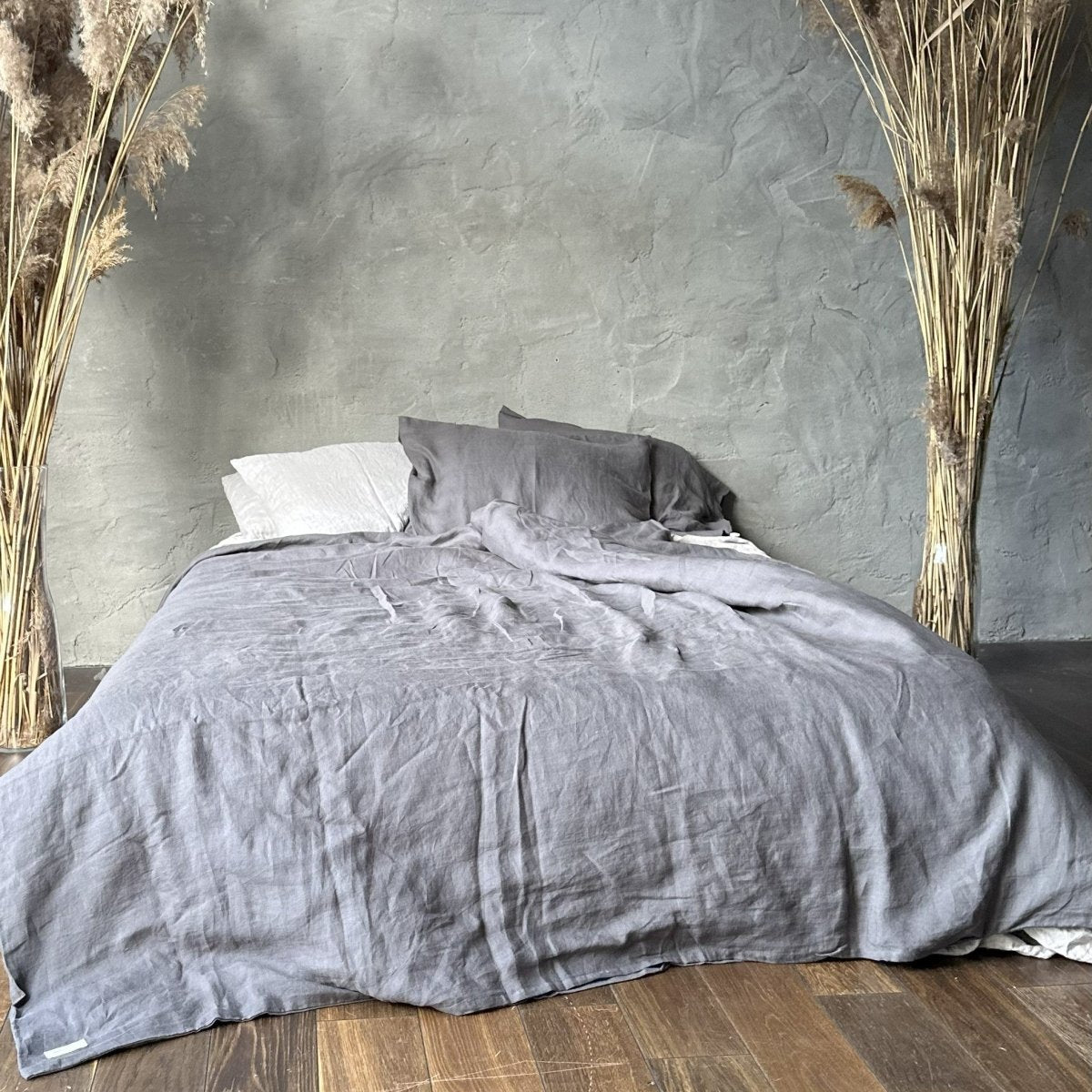 Natural linen duvet - dark gray - Harmonia Linens
