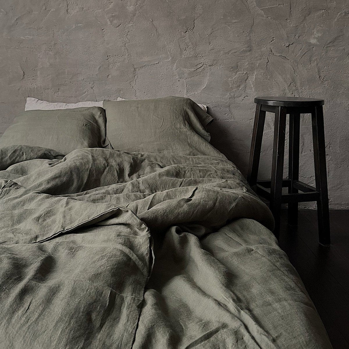 Natural linen duvet - Moss Green - Harmonia Linens