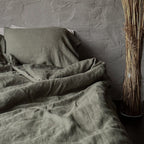 Natural linen duvet - Moss Green - Harmonia Linens