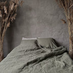 Natural linen duvet - Moss Green - Harmonia Linens