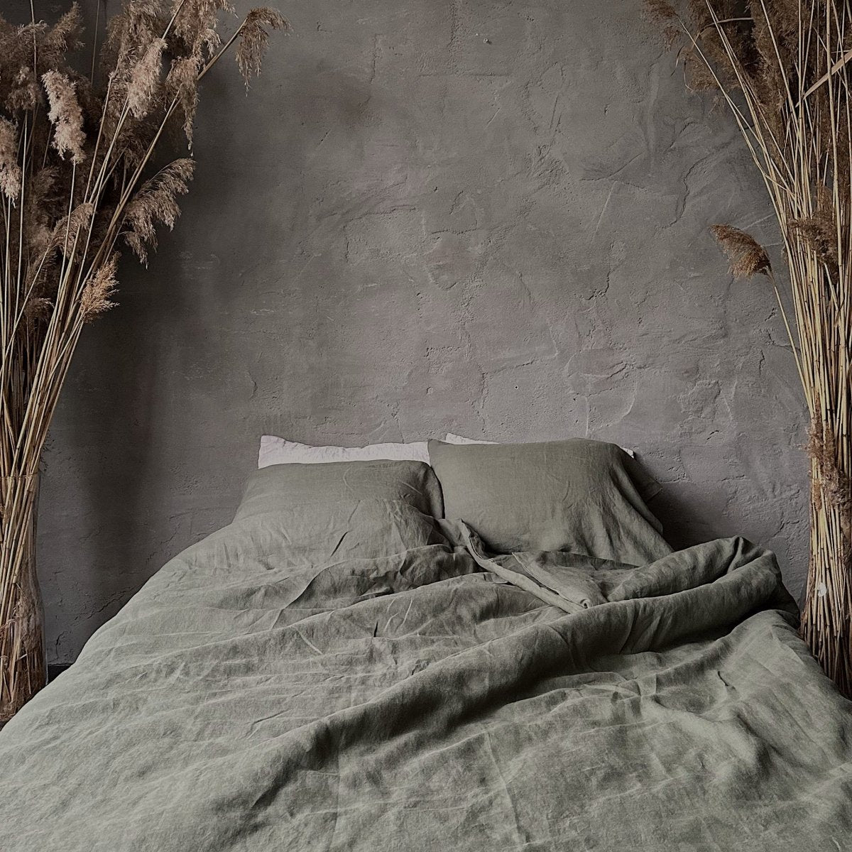 Natural linen duvet - Moss Green - Harmonia Linens
